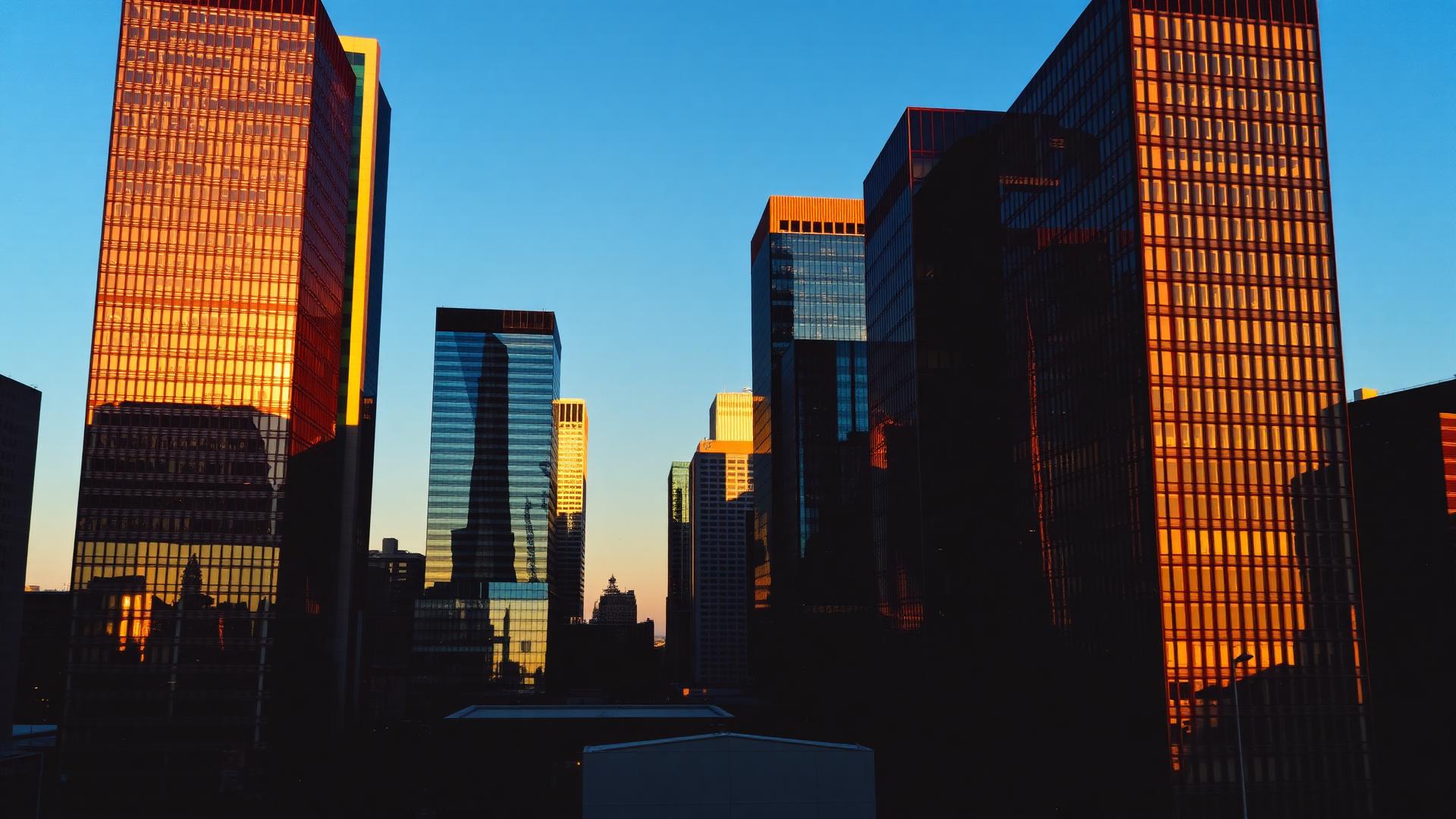 American financial district at golden hour